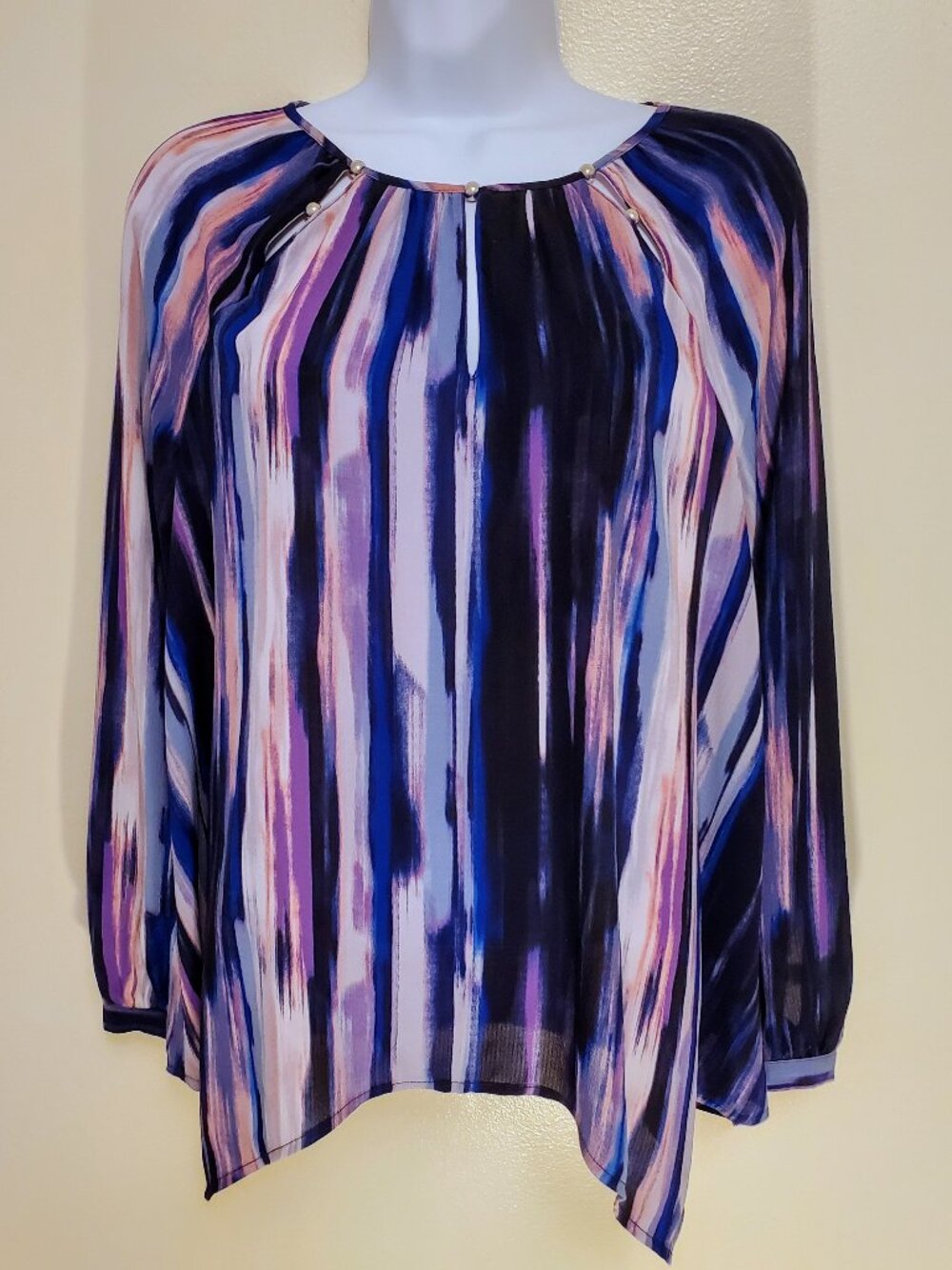 Jennifer Lopez Ombre Blooms Long Sleeve Multi Color Print Blouse Top - (XS)